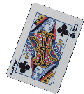 A gif of a Queen of Clubs card spinning. Links to the Card Games page.
